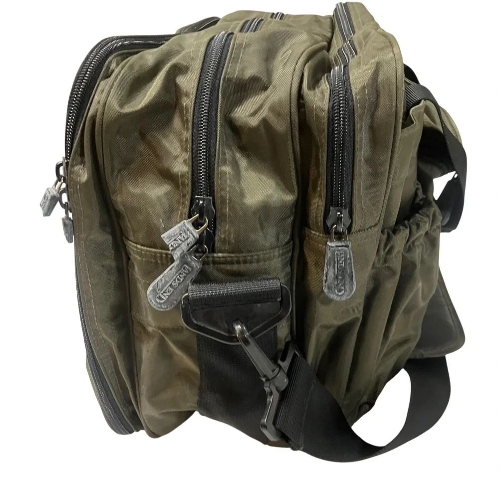 Lands End Direct Merchants Olive Green Nylon‎ Messenger Bag Multi Pocket Travel